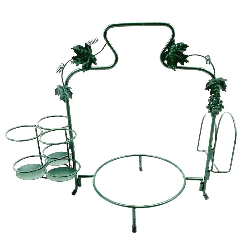Buffet Plate or Pie Caddy with Utensils & Napkin Holder Green Grapevine Motif